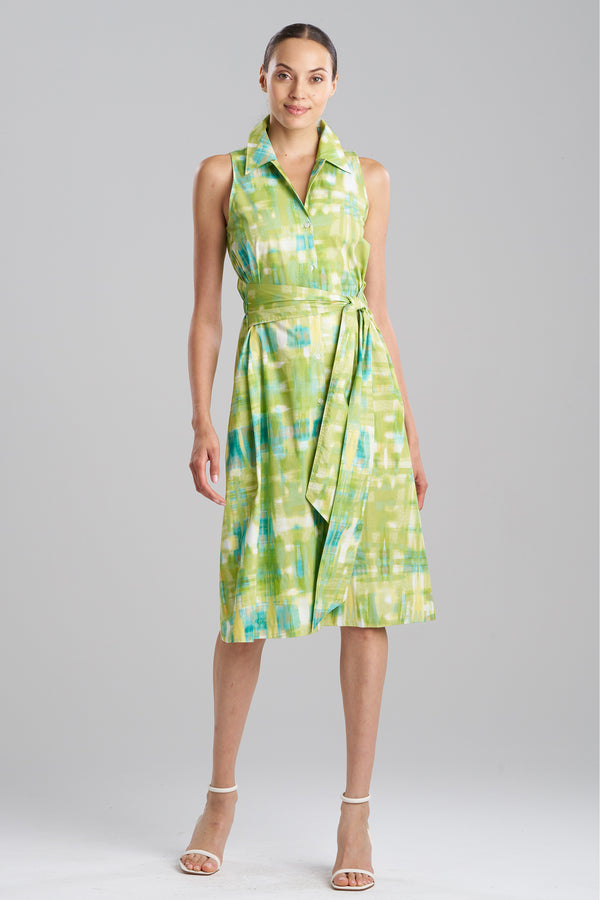 natori Plaids Cotton Poplin Halter Button Down Dress Palm
