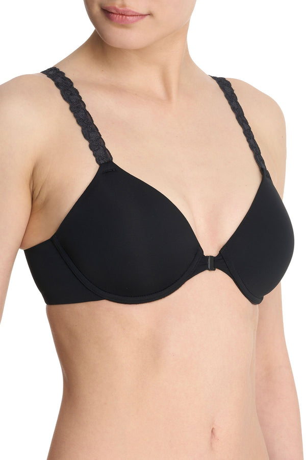 Natori Pure Luxe Convertible Front Close Contour Underwire Bra Black