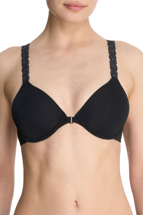 natori Pure Luxe Convertible Front Close Contour Underwire Bra Black