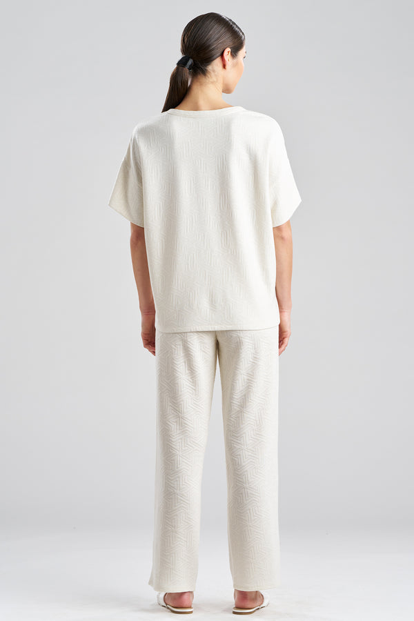 Natori Quilted Geo Knit Jacquard Short Sleeve Top White Opal