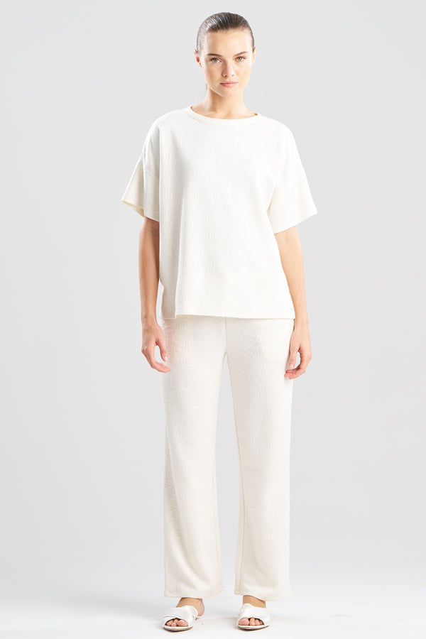 Natori Quilted Geo Knit Jacquard Short Sleeve Top White Opal