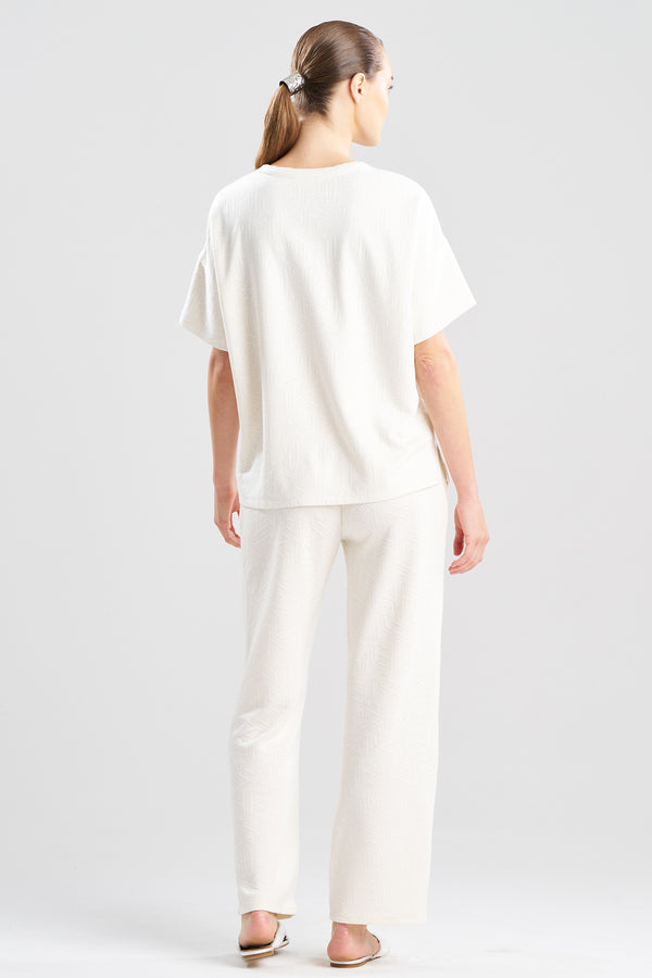 Natori Quilted Geo Knit Jacquard Short Sleeve Top White Opal