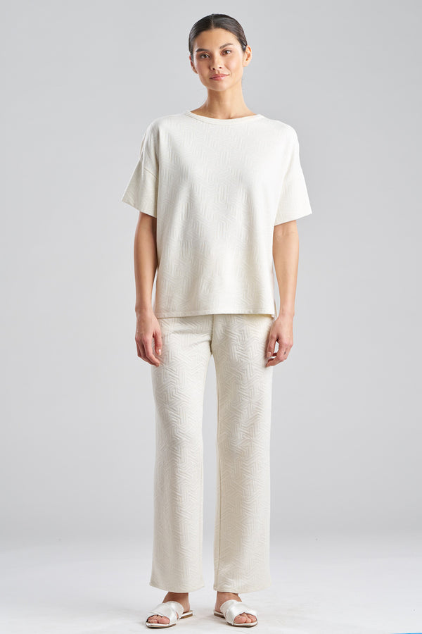 natori Quilted Geo Knit Jacquard Short Sleeve Top White Opal