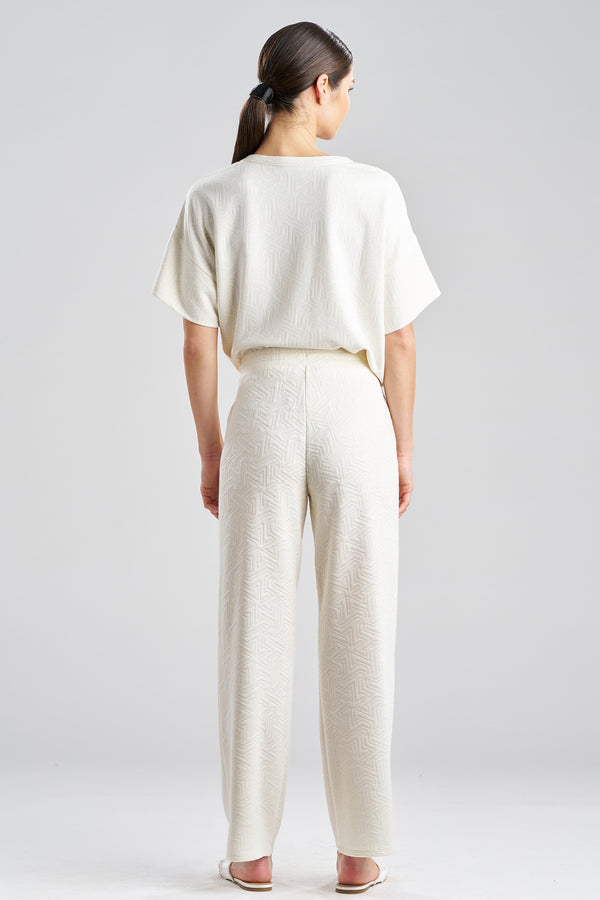 Natori Quilted Geo Knit Jacquard Straight Leg Pants White Opal