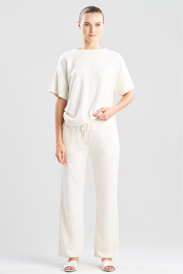 Natori Quilted Geo Knit Jacquard Straight Leg Pants White Opal