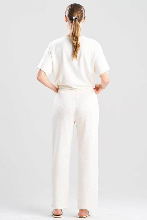 Natori Quilted Geo Knit Jacquard Straight Leg Pants White Opal