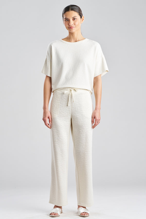 natori Quilted Geo Knit Jacquard Straight Leg Pants White Opal