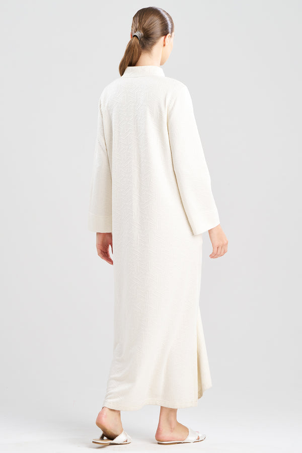 Natori Quilted Geo Knit Jacquard Zip Lounger White Opal