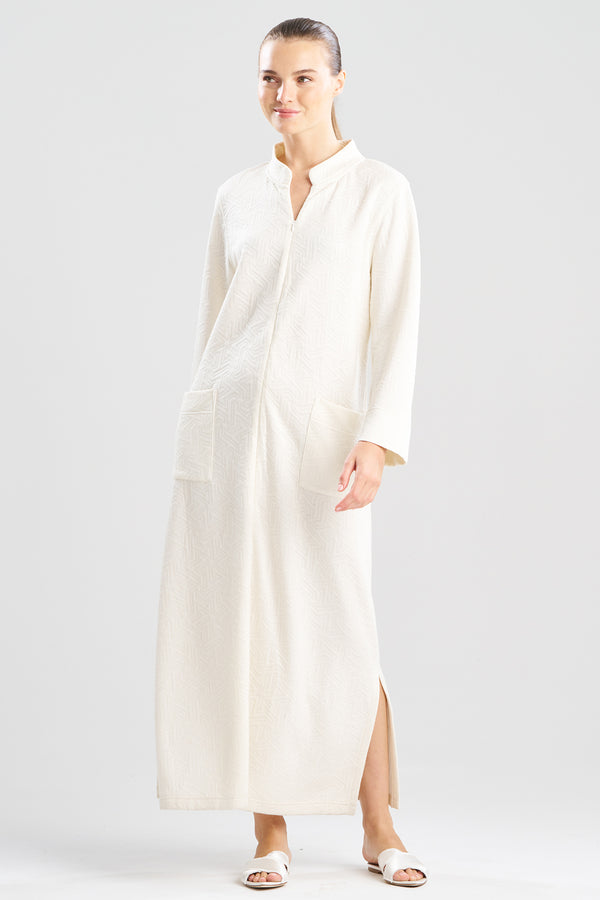 natori Quilted Geo Knit Jacquard Zip Lounger White Opal