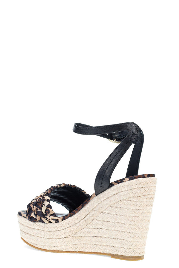 Natori Rae Luxe Leopard Hinami Braided Wedge Sandals Chestnut