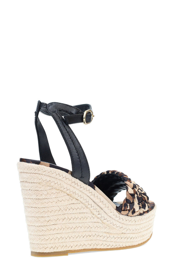 Natori Rae Luxe Leopard Hinami Braided Wedge Sandals Chestnut