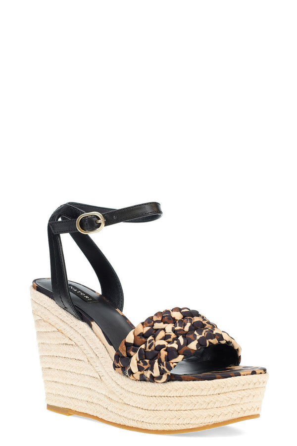 natori Rae Luxe Leopard Hinami Braided Wedge Sandals Chestnut