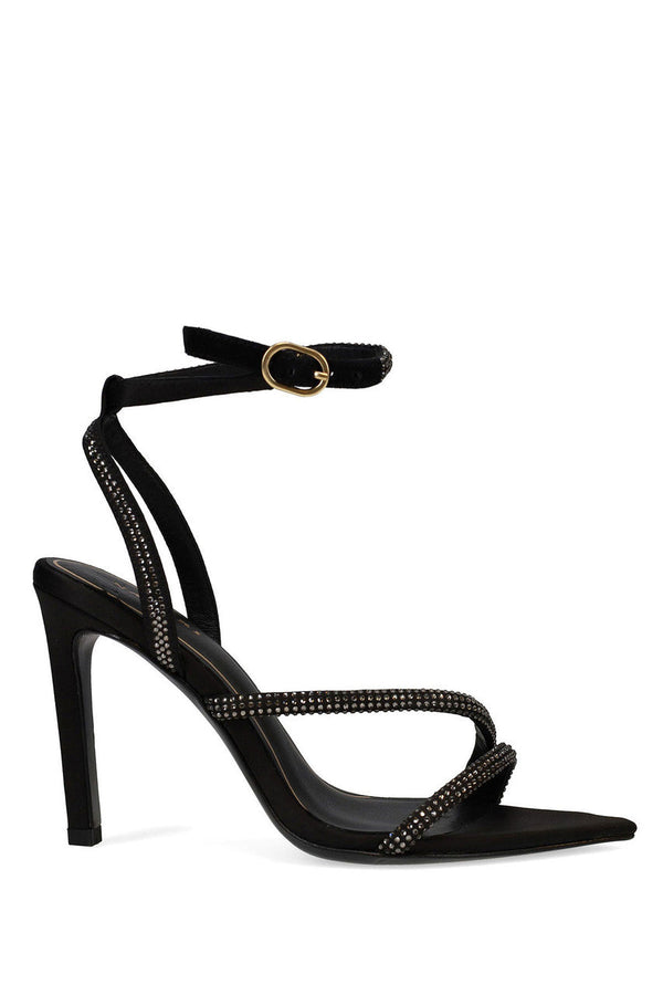 Natori Reiki Satin Embellished Ankle Strap Heel Black