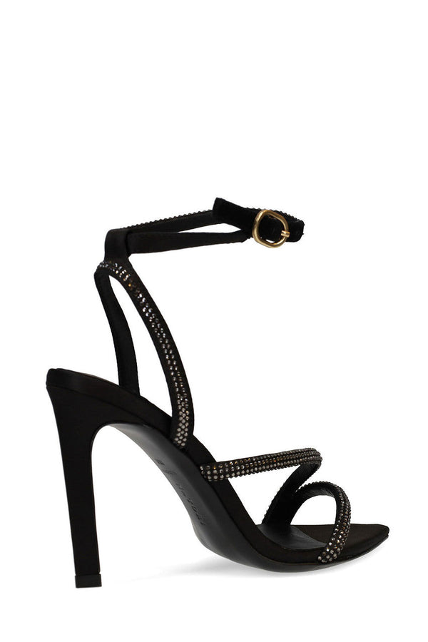 Natori Reiki Satin Embellished Ankle Strap Heel Black