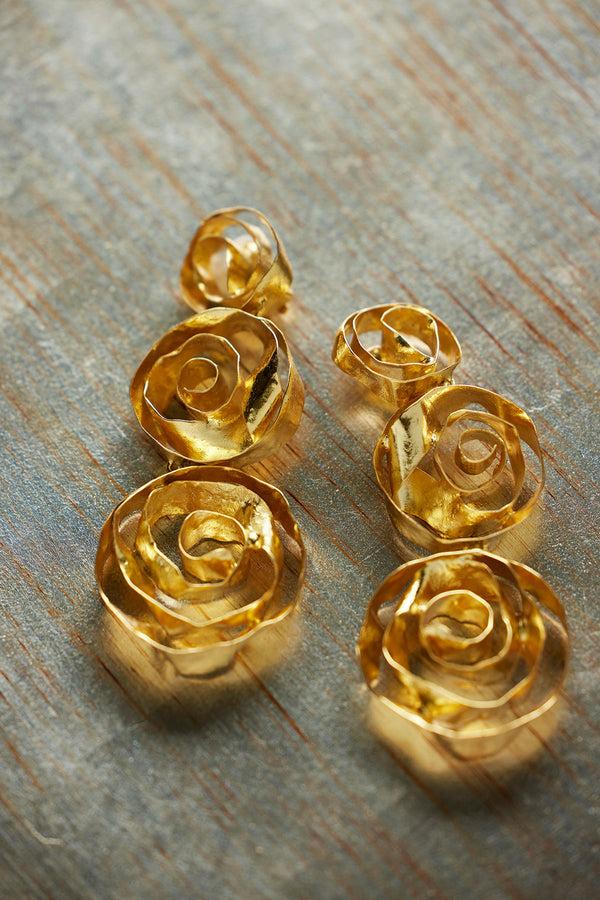 Natori Rosette Gold Plated Three Tier Earrings Gold