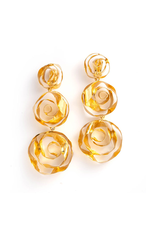 natori Rosette Gold Plated Three Tier Earrings Gold