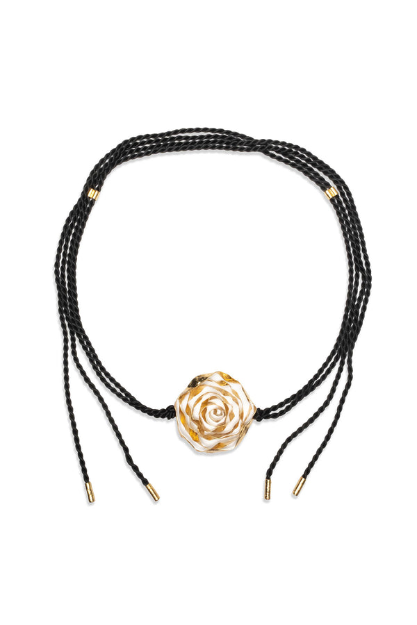 natori Rosette Gold Plated Wide Pendant Rope Belt Gold
