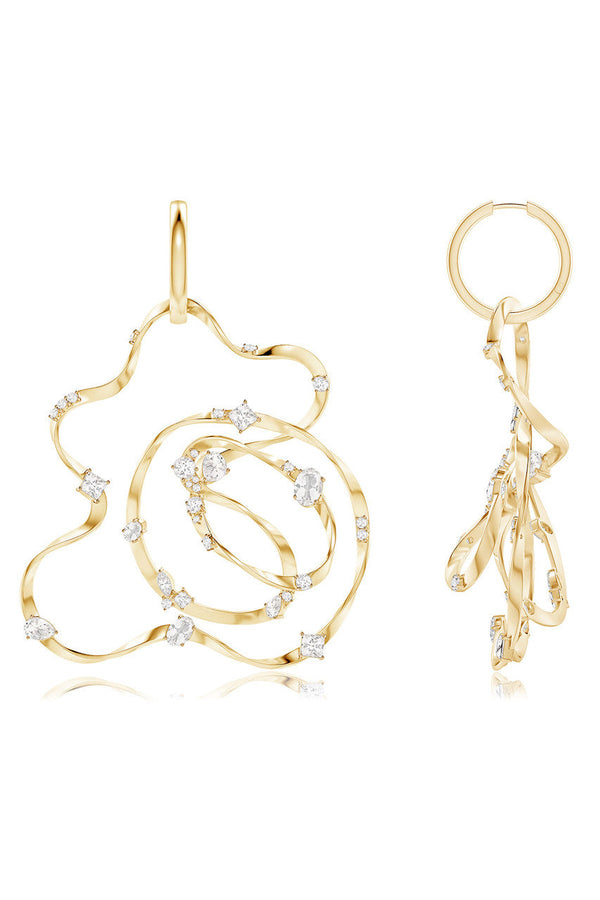 Natori Runway Collection Sakura White Topaz Giant Gold Hoop Earrings 14K Yellow Gold