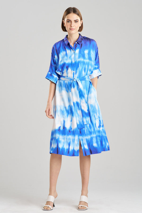 Natori Santorini Printed Cotton Silk Belted Shirtdress Majorelle
