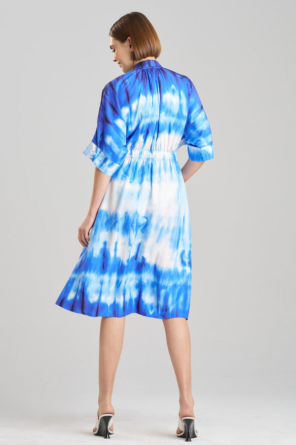 Natori Santorini Printed Cotton Silk Belted Shirtdress Majorelle