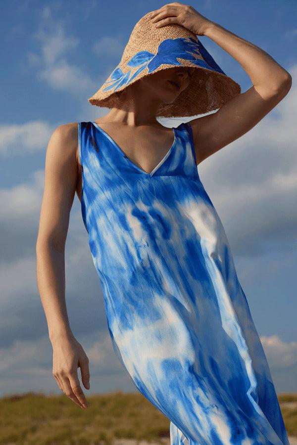 natori Santorini Printed Cotton Silk Trapeze Tank Dress Majorelle