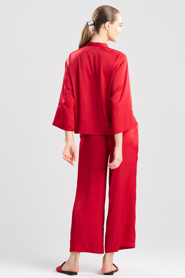 Natori Satin Essentials Embroidered Mandarin PJ Brocade Red