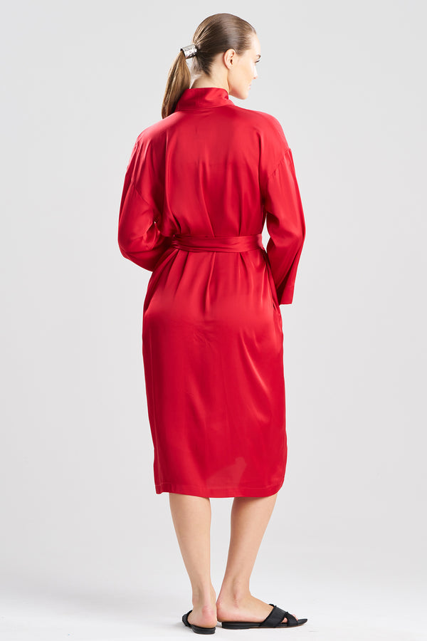 Natori Satin Essentials Embroidered Robe Brocade Red