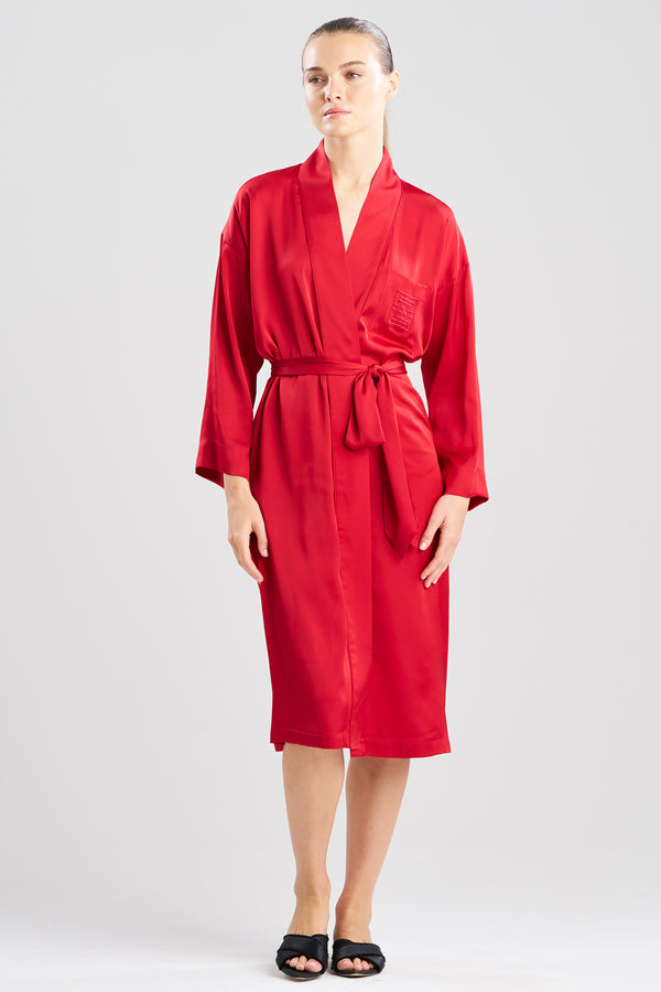 natori Satin Essentials Embroidered Robe Brocade Red