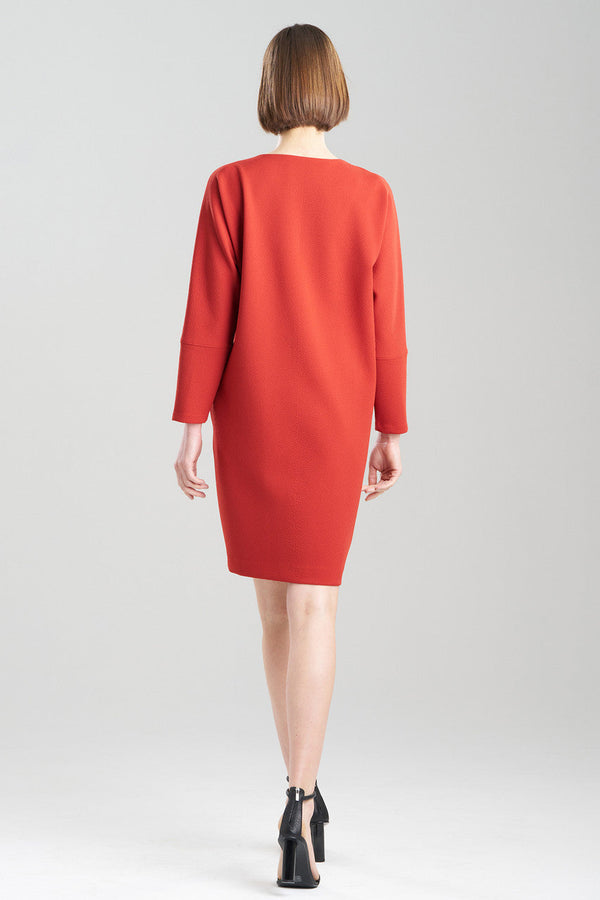 Natori Scuba Crepe Embroidered Wedge V-Neck Dress Burnt Orange