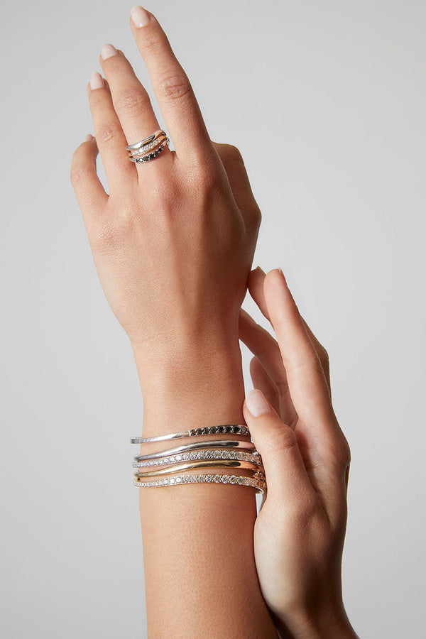 natori Shangri-La Brushstroke 14K Gold and Black Diamond Full Eternity Stacking Ring 14K White Gold