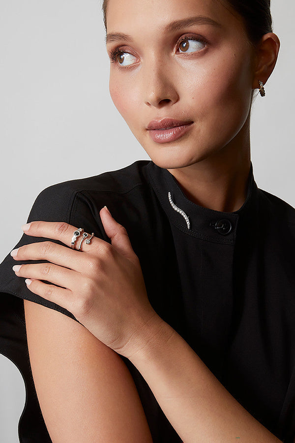 natori Shangri-La Brushstroke 14k Gold and Diamond Brooch 14K White Gold