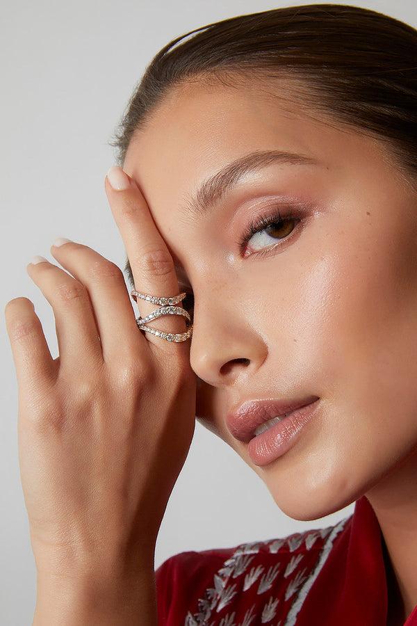 natori Shangri-La Brushstroke 14K Gold and Diamond Full Eternity Stacking Ring 14K Rose Gold