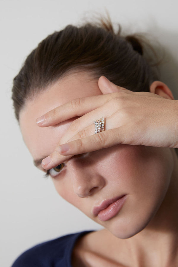 natori Shangri-La Brushstroke 14K Gold and Diamond Half Eternity Stacking Ring 14K White Gold