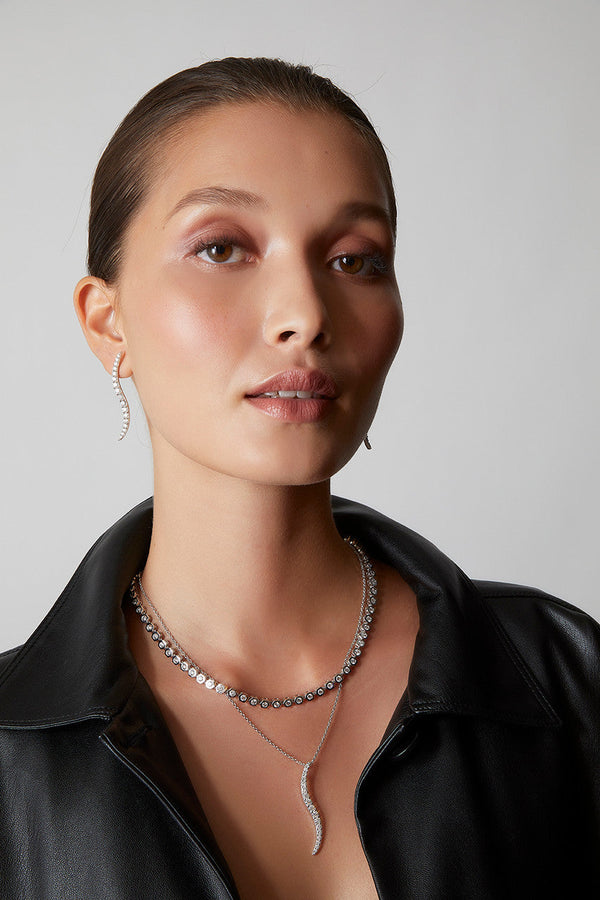 natori Shangri-La Brushstroke 14k Gold and Diamond Large Pendant Necklace 14K White Gold