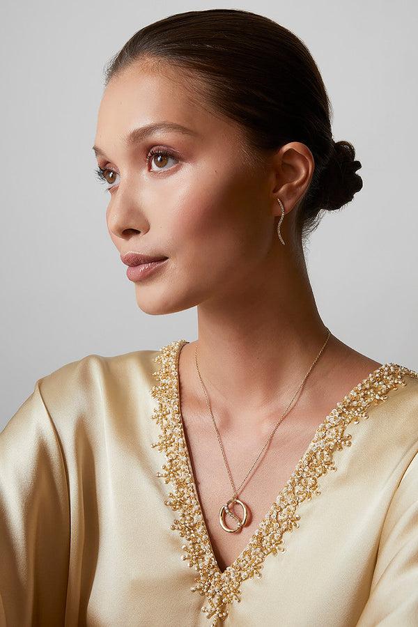 Natori Shangri-La Brushstroke 14k Gold And Diamond Medium Stud Earrings 14K Yellow Gold