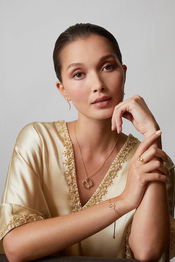 natori Shangri-La Brushstroke 14k Gold and Diamond Medium Stud Earrings 14K Yellow Gold