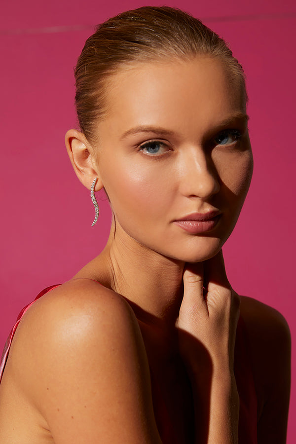 natori Shangri-La Brushstroke 14k Gold and Diamond Stud Earrings 14K White Gold