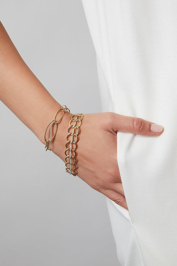 natori Shangri-La Elliptical Yin-Yang 14K Gold and Diamond Link Bracelet 14K Yellow Gold