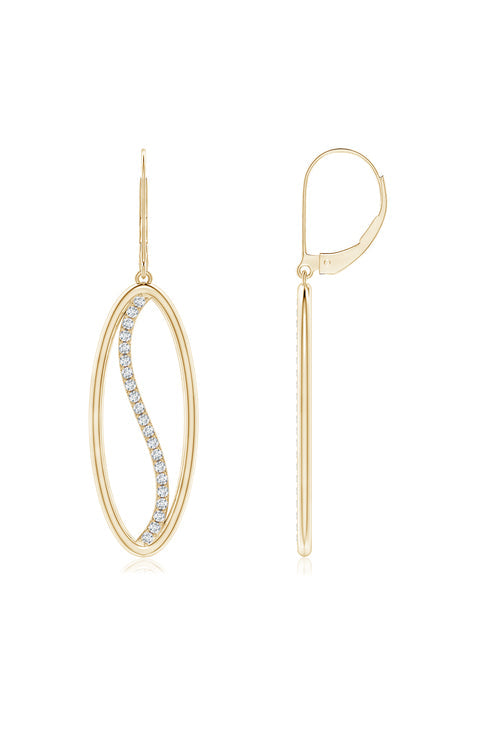 Natori Shangri-La Elliptical Yin-Yang 14K Gold And Diamond Medium Leverback Earrings 14K Yellow Gold