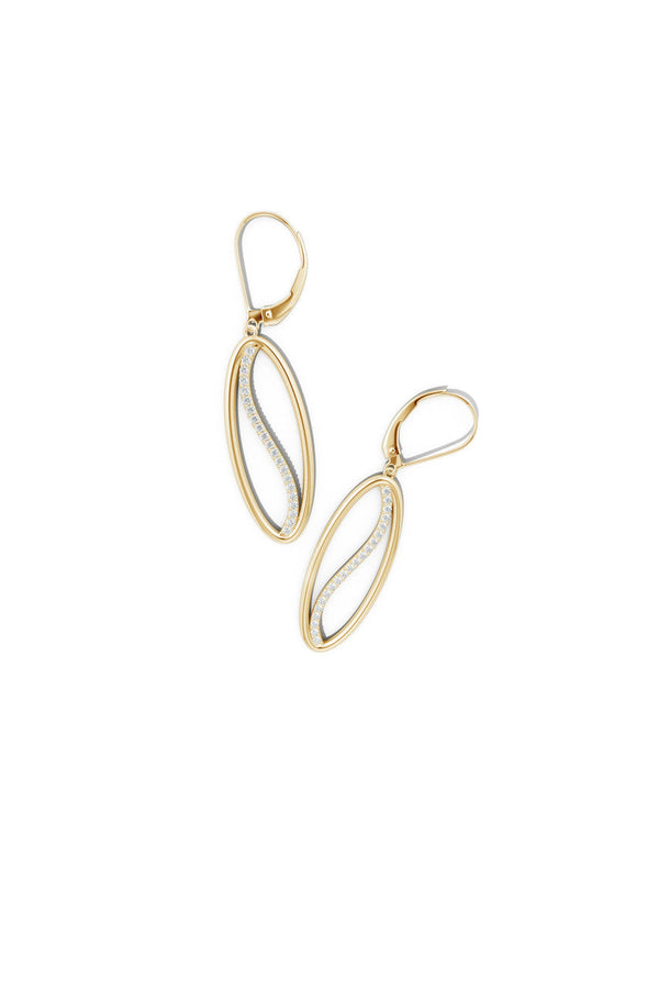 Natori Shangri-La Elliptical Yin-Yang 14K Gold And Diamond Medium Leverback Earrings 14K Yellow Gold