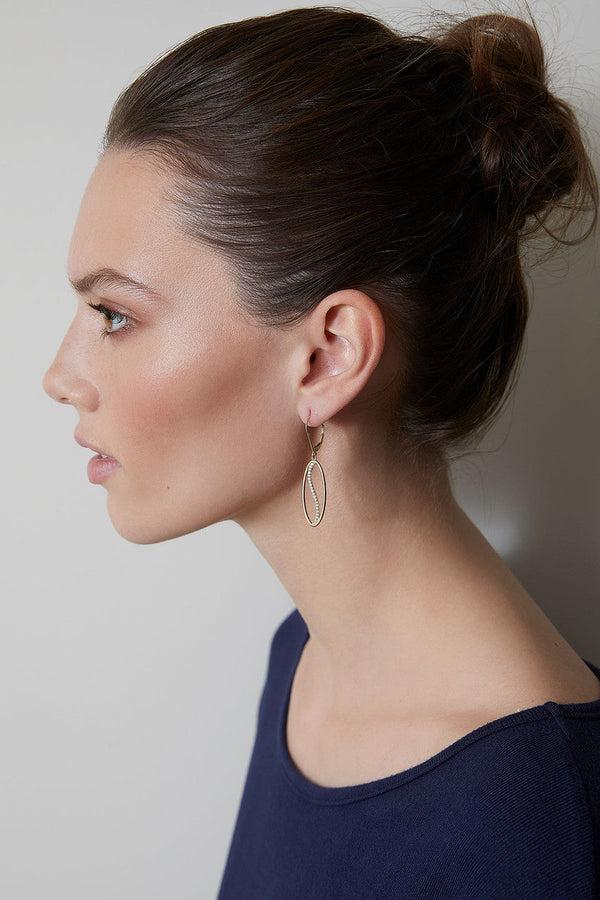 natori Shangri-La Elliptical Yin-Yang 14K Gold and Diamond Medium Leverback Earrings 14K Yellow Gold