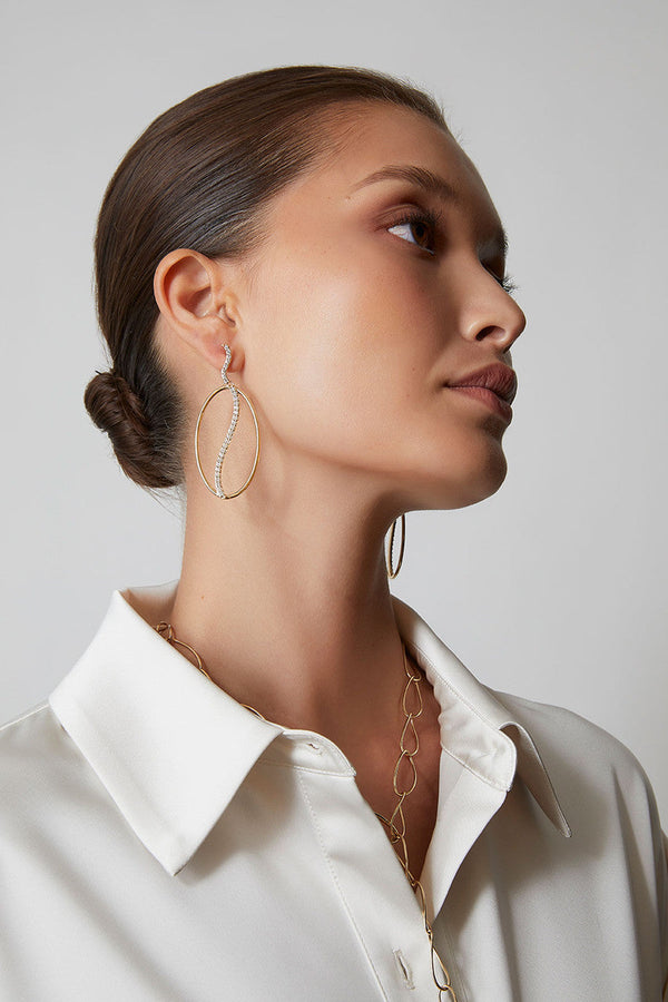 Natori Shangri-La Elliptical Yin-Yang 14K Gold And Diamond Dangle Earrings 14K Yellow Gold