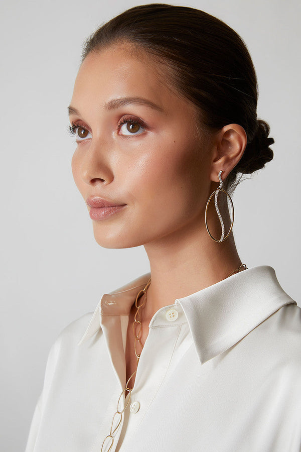 natori Shangri-La Elliptical Yin-Yang 14K Gold and Diamond Dangle Earrings 14K Yellow Gold