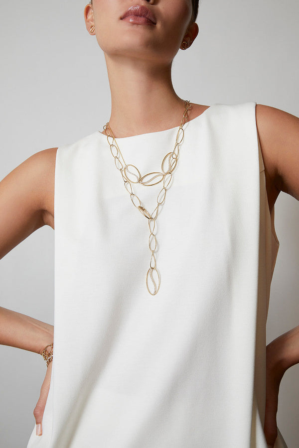 natori Shangri-La Elliptical Yin-Yang 14K Gold and Diamond Y Necklace 14K Yellow Gold