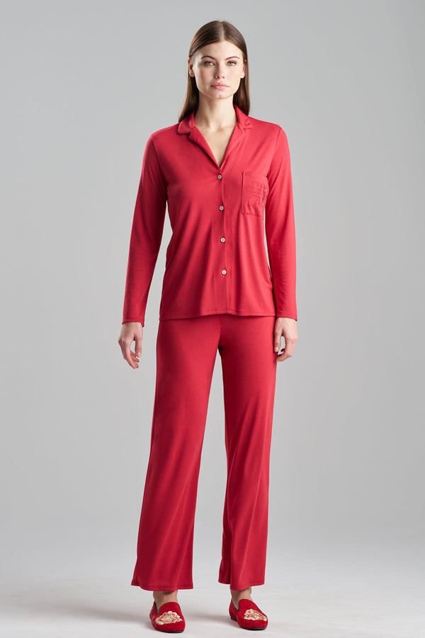 Natori Shangri-La Embroidered TENCEL™ Notch PJ Crimson Red