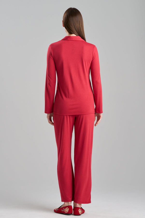 Natori Shangri-La Embroidered TENCEL™ Notch PJ Crimson Red