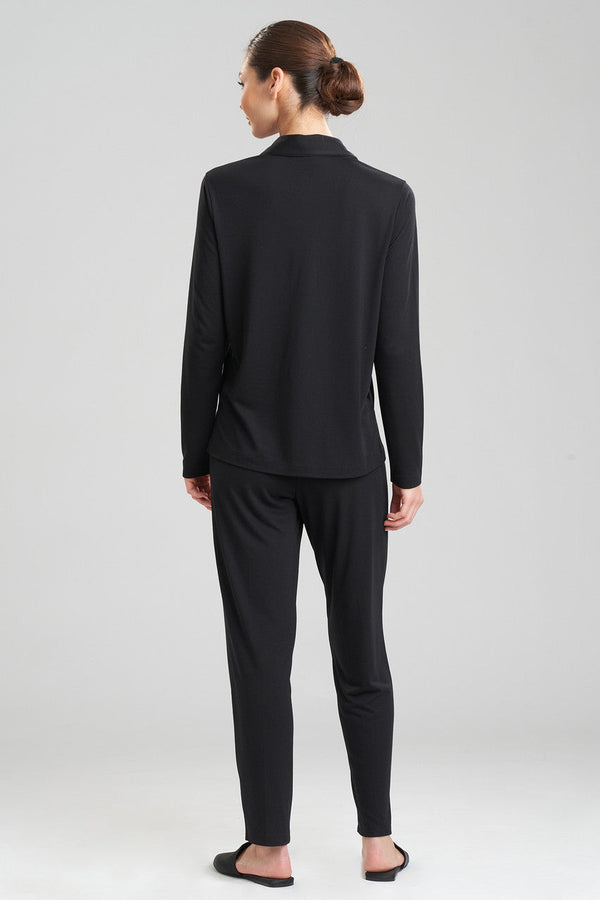 Natori Shangri-La TENCEL™ Long Sleeve Notch PJ Black
