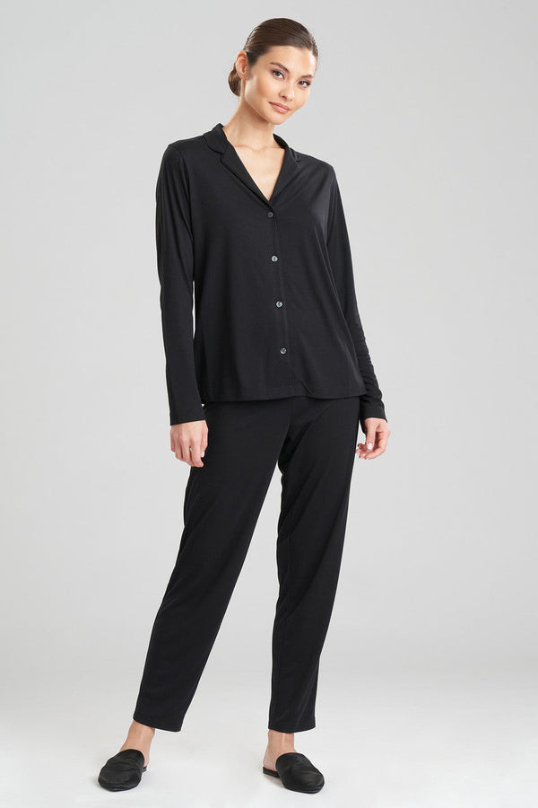 natori Shangri-La TENCEL™ Long Sleeve Notch PJ Black