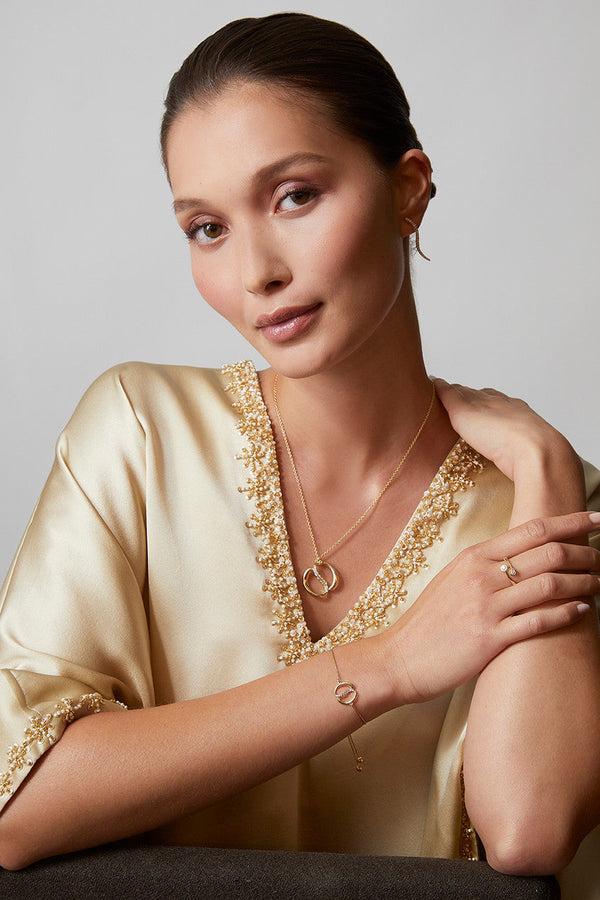 natori Shangri-La Yin-Yang 14K Gold and Diamond Bolo Bracelet 14K Yellow Gold