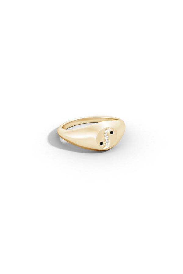 Natori Shangri-La Yin-Yang 14K Gold With Black & White Diamond Signet Ring 14K Yellow Gold